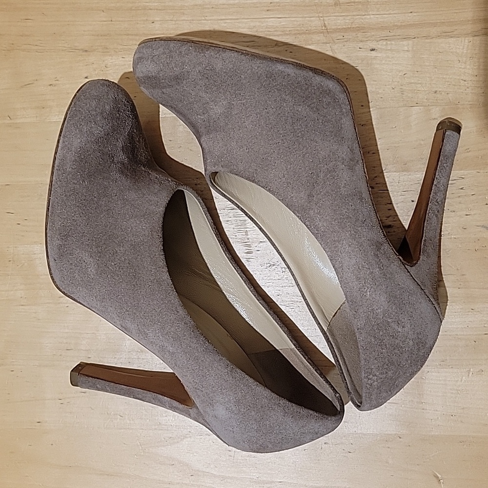 Chloe Taupe Suede Leather Heels - Picture 8 of 15